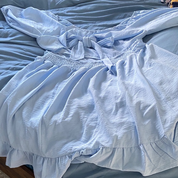 Light Blue Off-Shoulder Ruffle Mini Dress - Picture 2 of 4